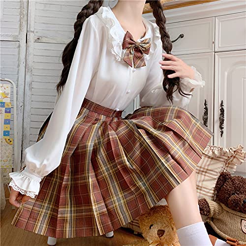 Amazon.co.jp: フリルブラウス チェックスカート スクール JK制服 3点